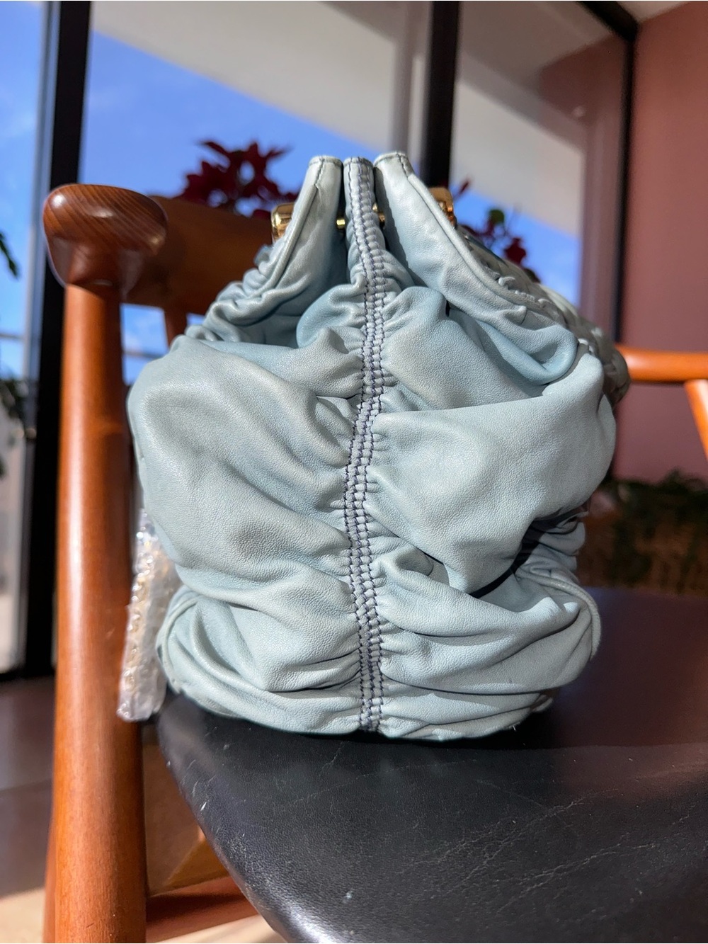 Vintage Bally Lambskin Nappa Leather Hobo | Slate Blue | Gold Hardware | Italy - Picture 6 of 16